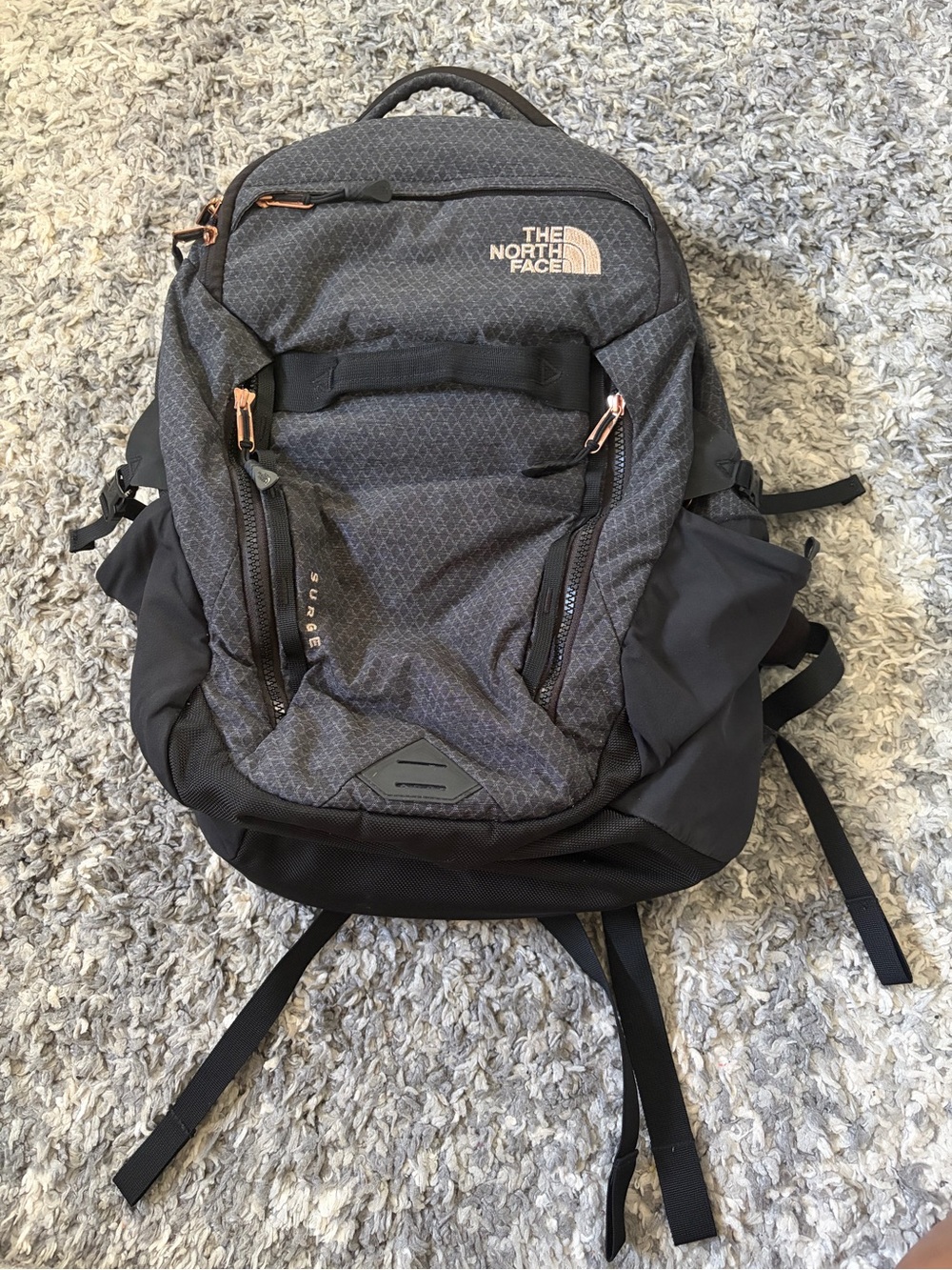 The North Face Women’s Surge Gray Geometric Pattern Laptop Backpack
